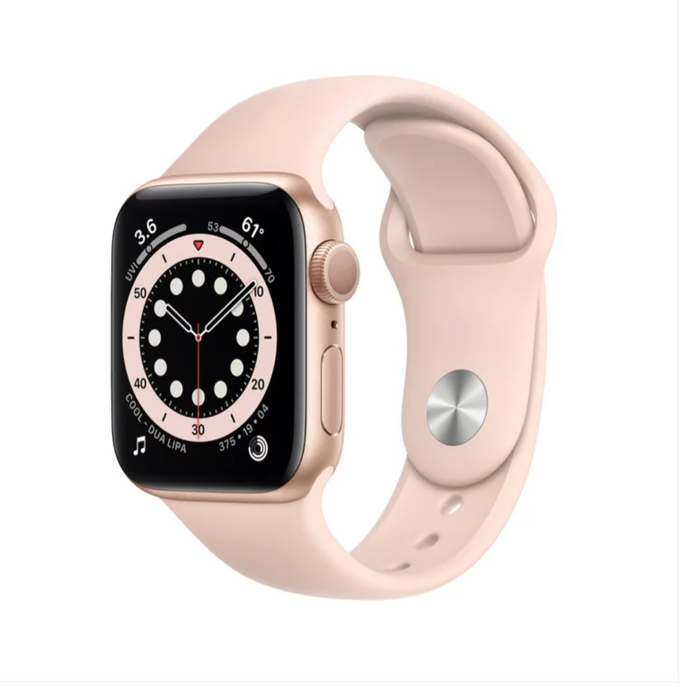 Apple Watch Series 6 in Pink with multiple bands and screen protectors